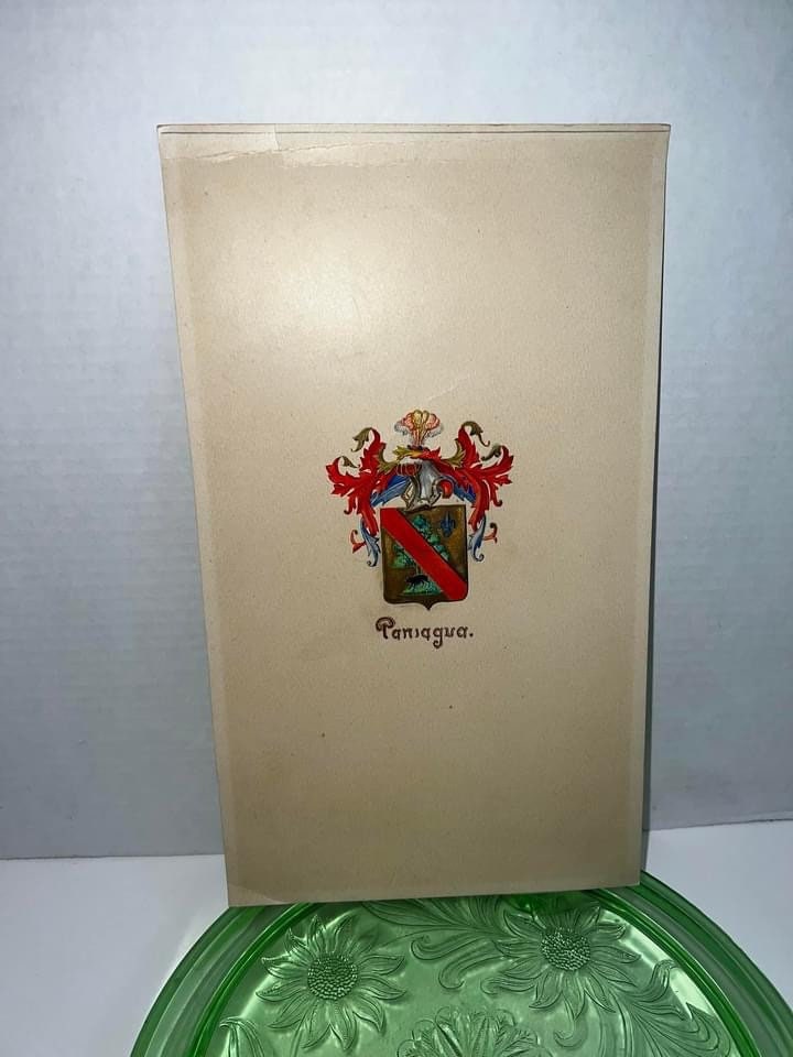 Antique Hand painted coat of arms/family crest Acrylic C1900-1930s Paniagua Spanish