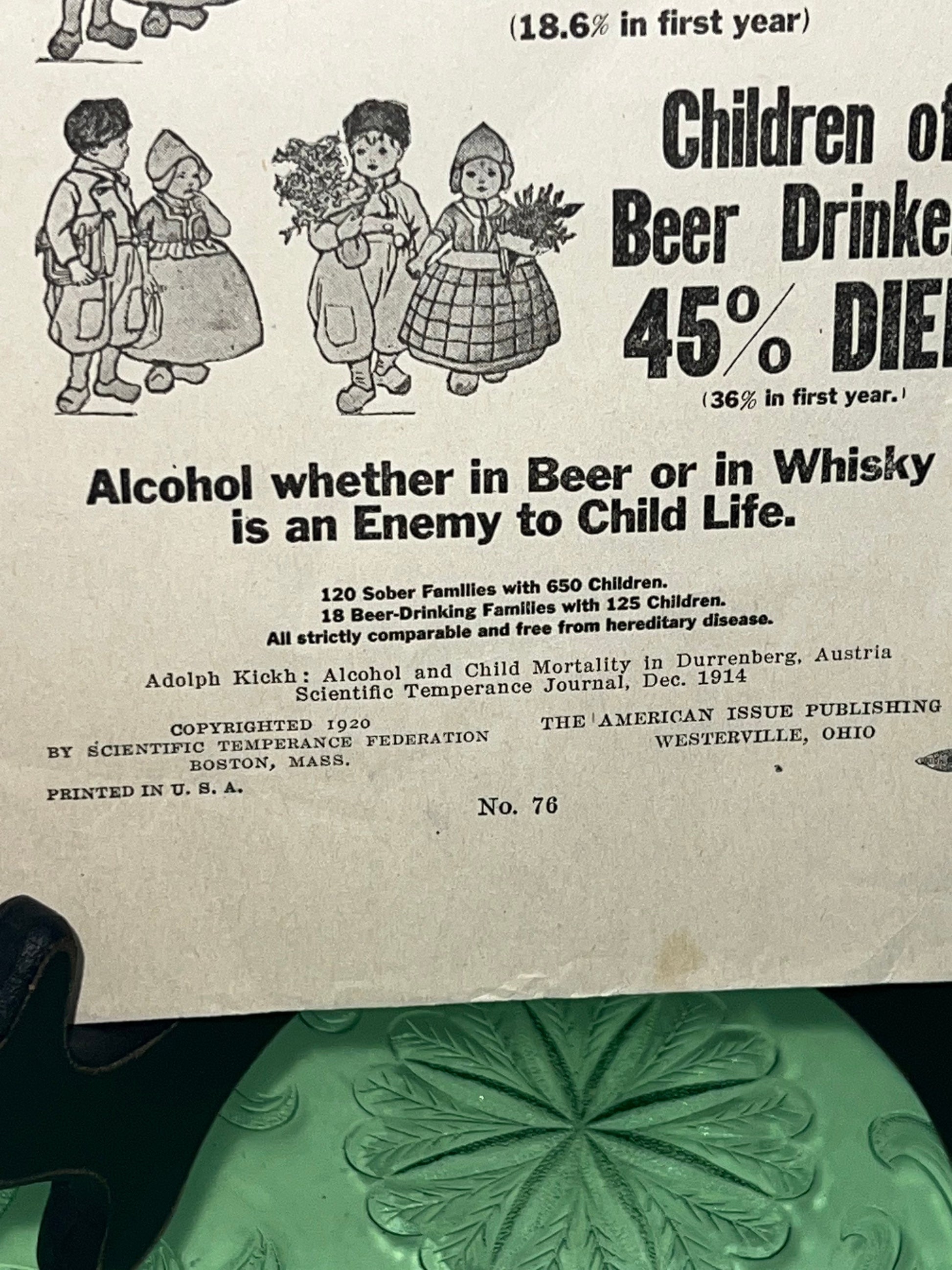 Antique prohibition warning anti alcohol beer doubled the child death rate 1920 advertisement