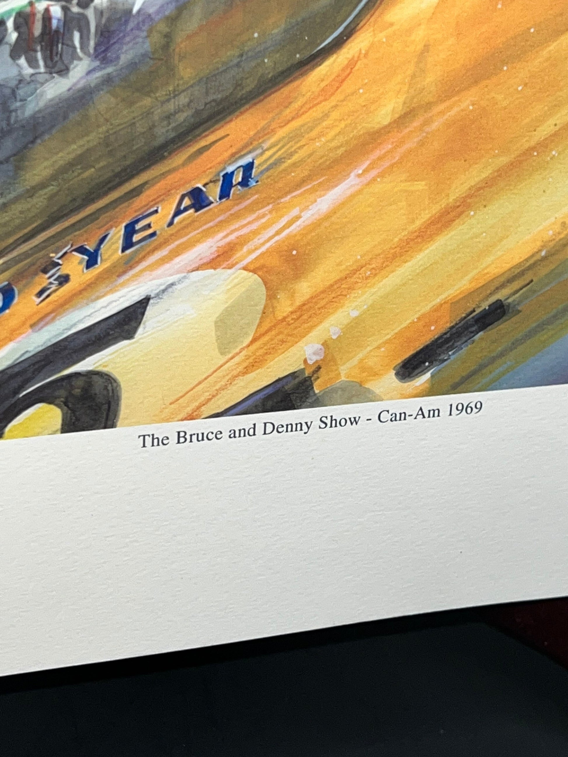 Vintage water color print lithograph 1969 two mclaren’s can am Bruce and Denny show limited print 11/25 vintage racing