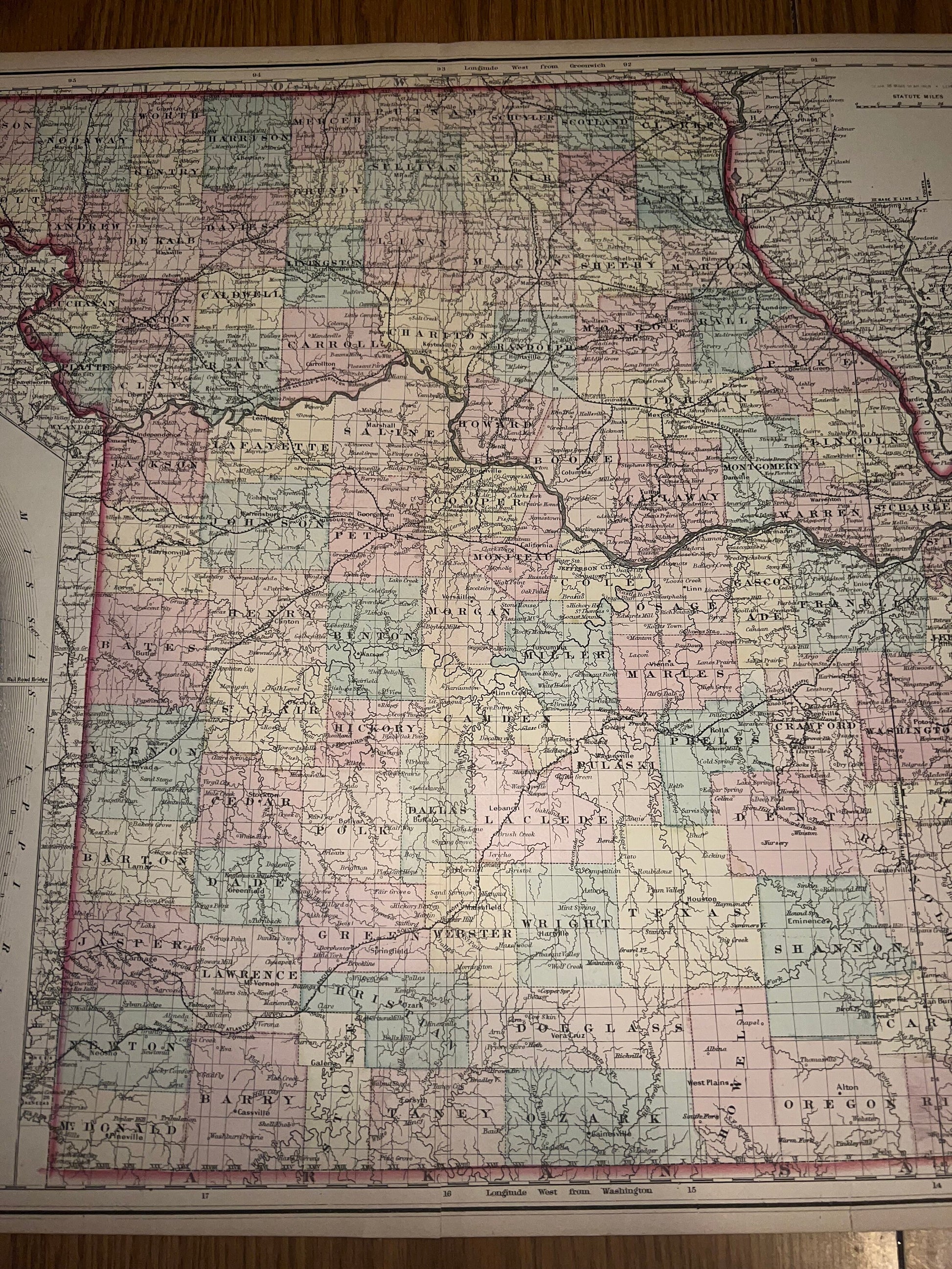 Antique map Missouri 1860-1870 wall map original history 17 x 26