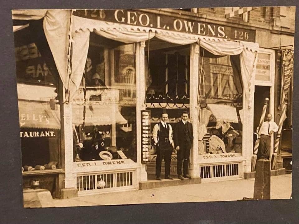 Antique photo occupational clothing store tailor George Owens clothing store owner vintage Edwardian 1900s photo