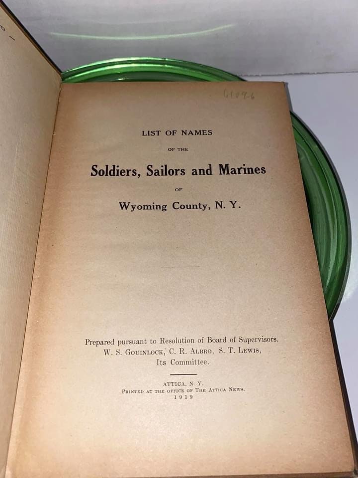 Antique world war 1 ww1 list of names of soldiers, sailors and marines Wyoming county New York 1919