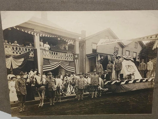 Antique world war 1 parade photo mounted photo ww1 early vintage photography