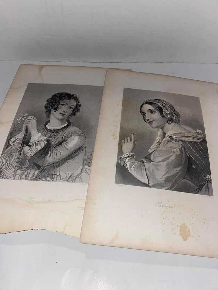 Antique Victorian engravings beautiful women 1840-1860 steel engravings 18 Art
