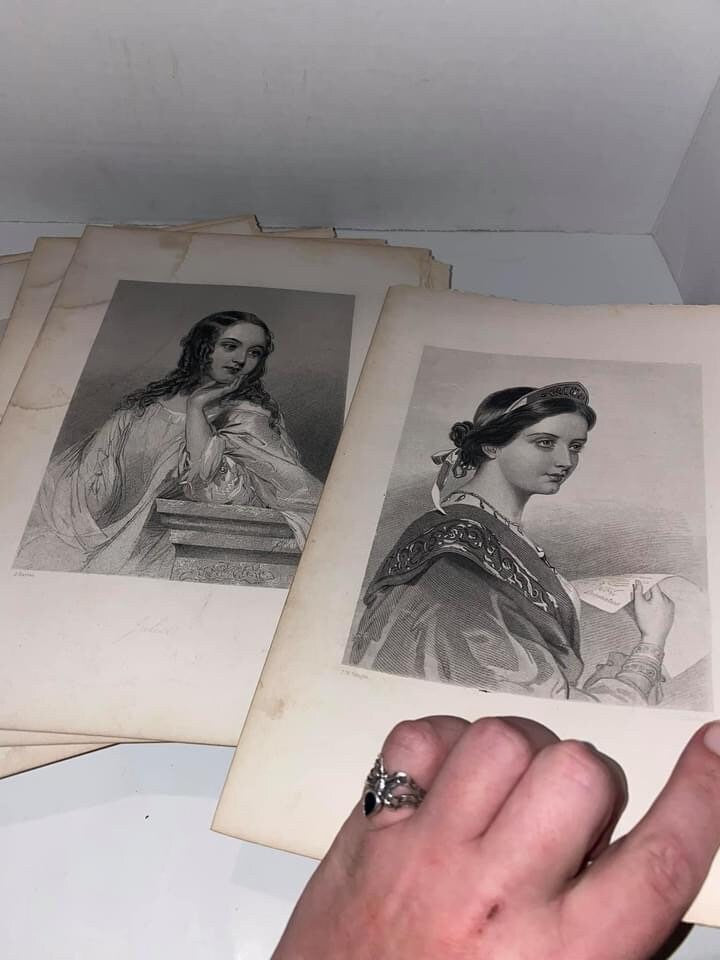 Antique Victorian engravings beautiful women 1840-1860 steel engravings 18 Art