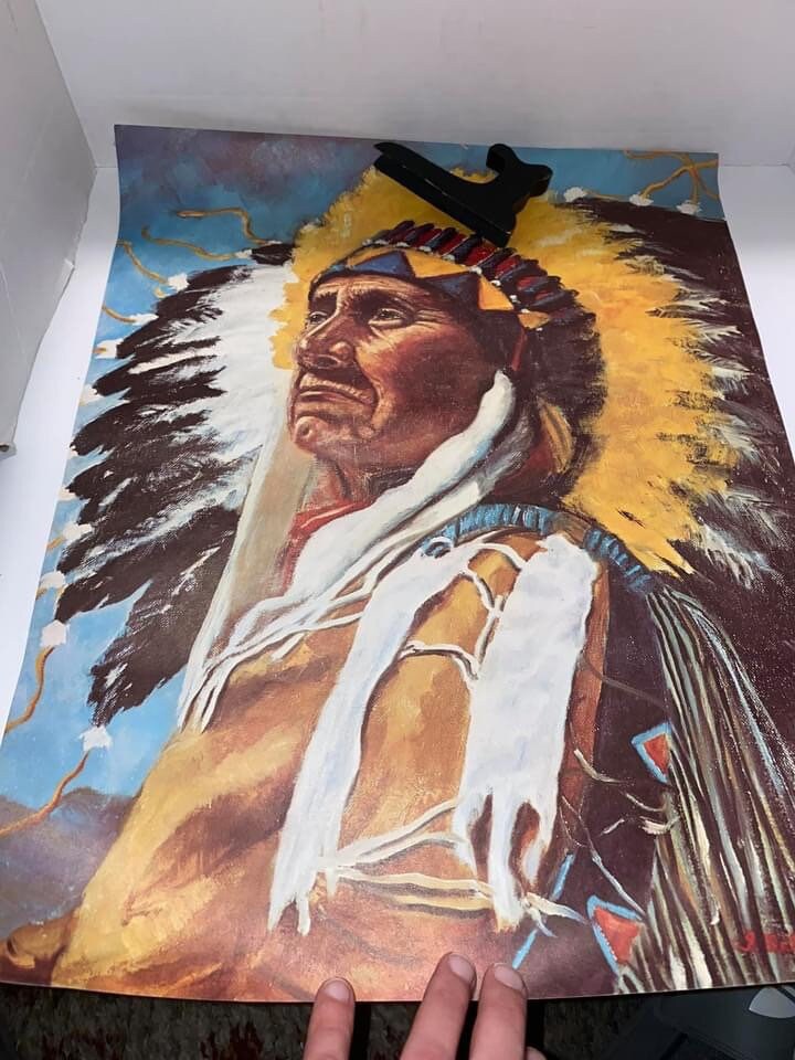 Vintage mid century Native American lithograph prints 4 prints large 1940-1950