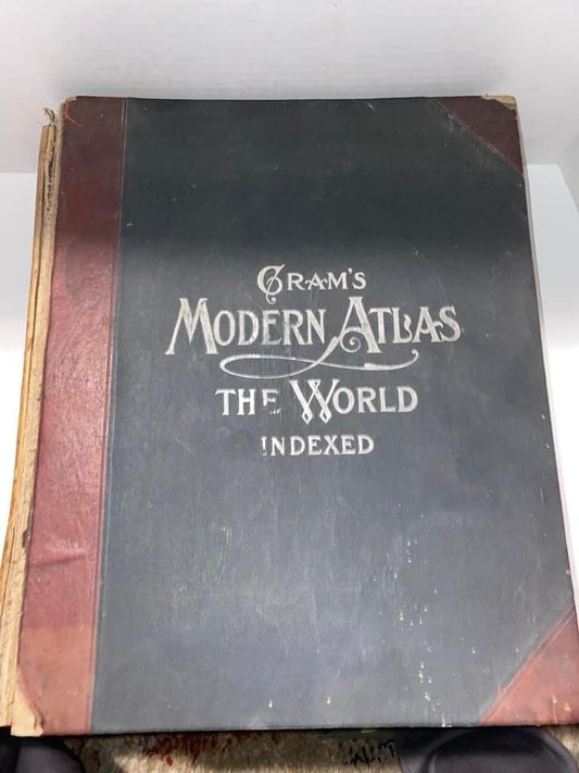 Antique Cram’s modern atlas the world C 1908 illustrated large geography maps
