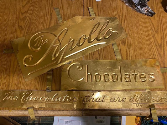 Antique Art Deco era sign Apollo chocolates sign advertising embossed tin rare 1920s