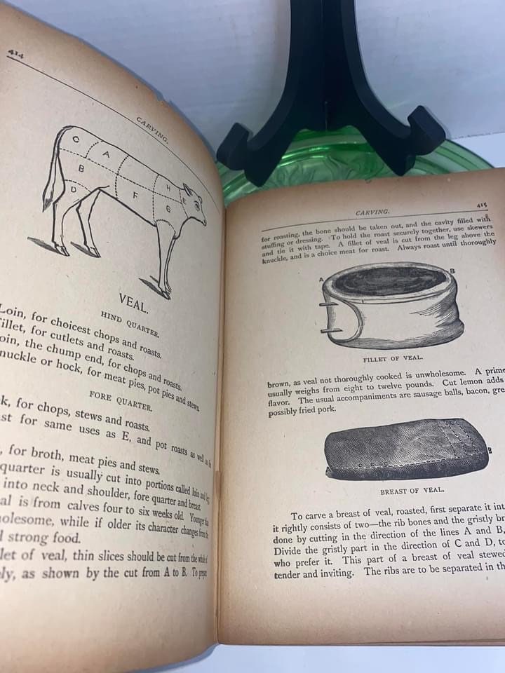 Antique Victorian cook book & prep guide 1880-1890s partial meats,dairy,spices table setting