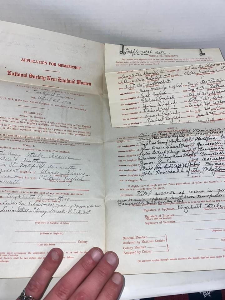 Antique document National society of new England women 1923 many names genealogy