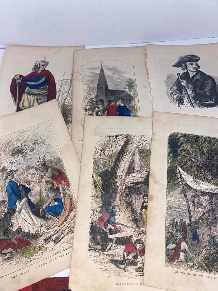 Antique pre civil war 1850s hand colored engravings revolutionary war figures & Native American 37