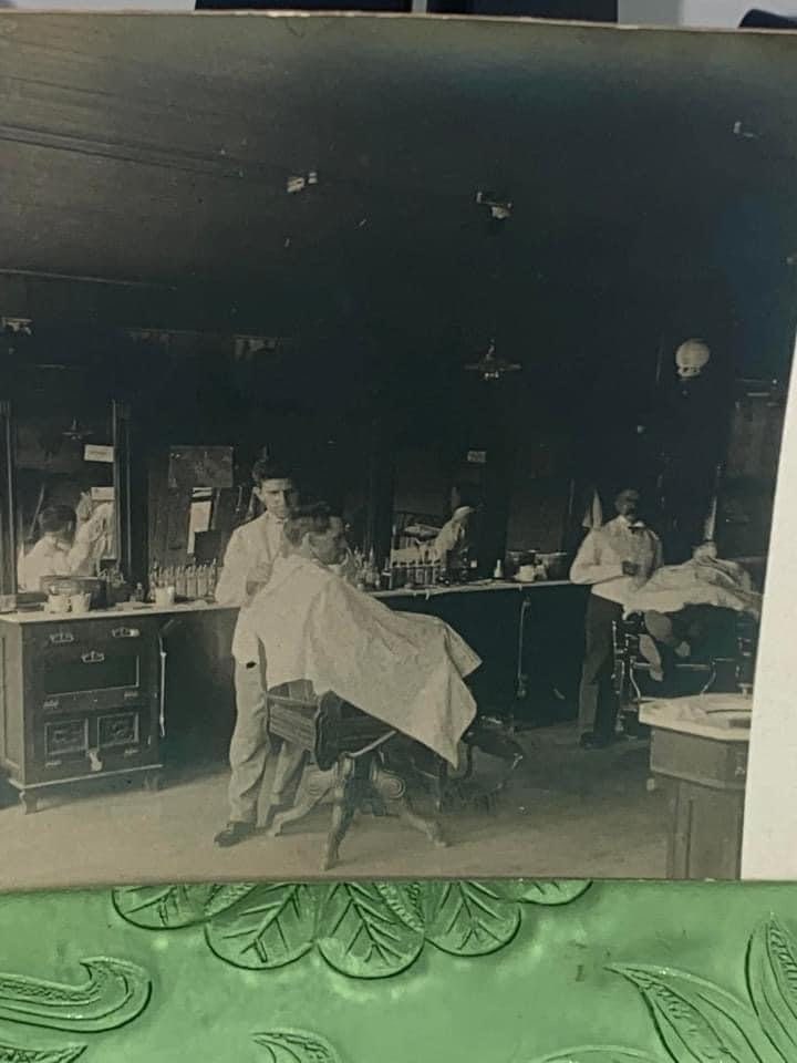Antique real photo postcard Rppc occupational Barbershop burnside Illinois 1907