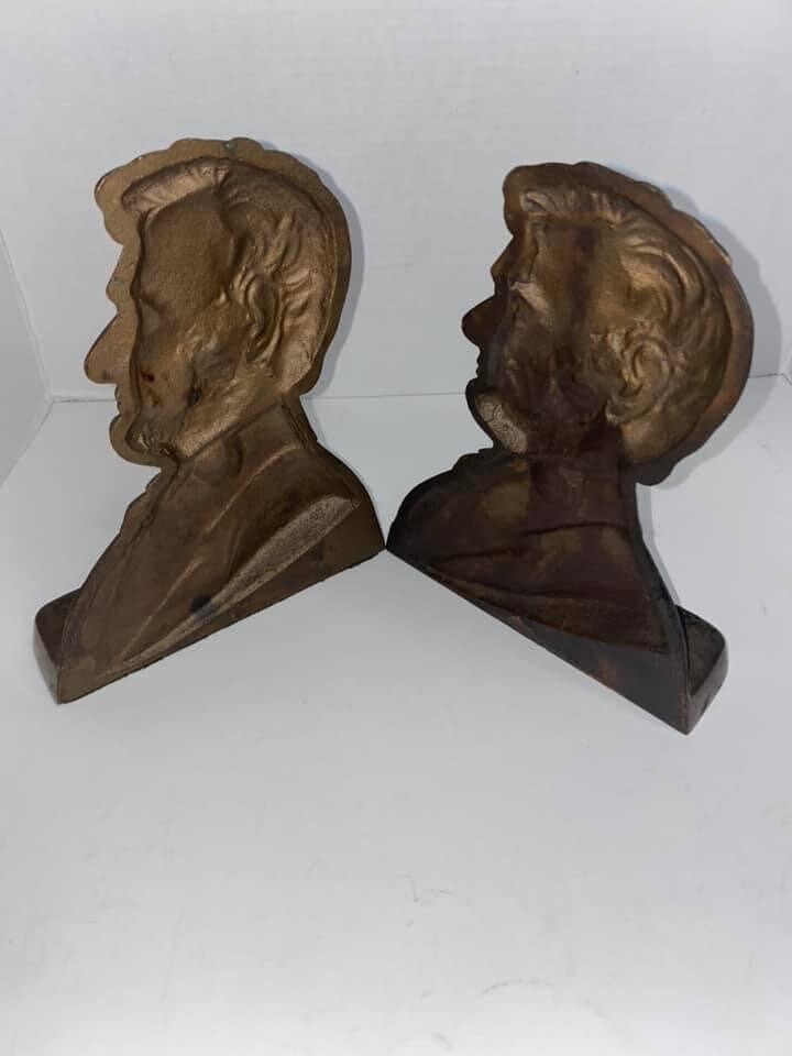 Antique Abraham Lincoln 2 bronze bookends book holders Lincoln profile