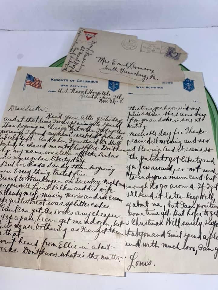 Antique world war 1 soldier thanksgiving letter Ww1 1918 letter 2 page letter from naval hospital Great Lakes Illinois