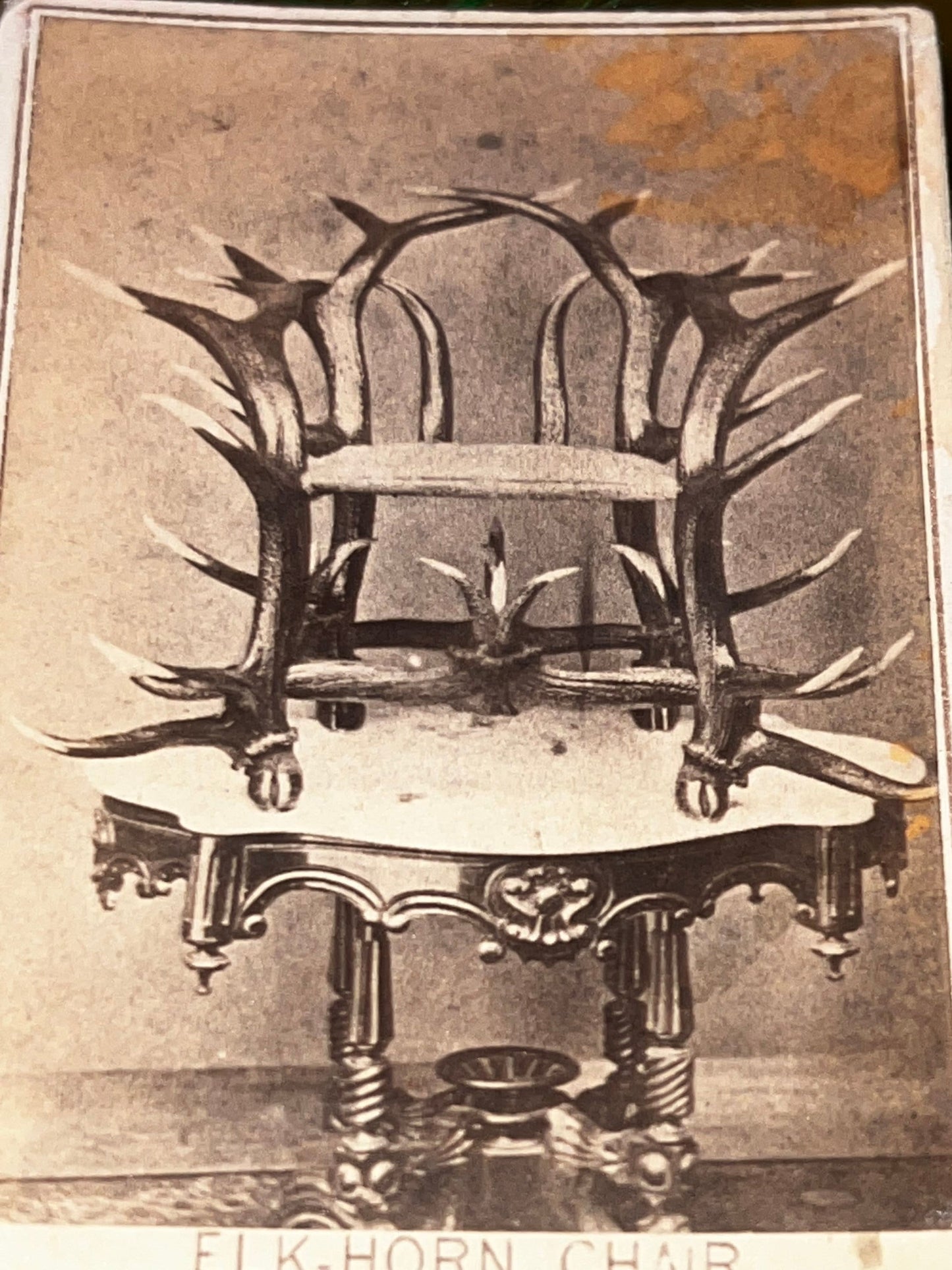 Antique cdv photo civil war era elk horn chair presented to president Abraham Lincoln 1864