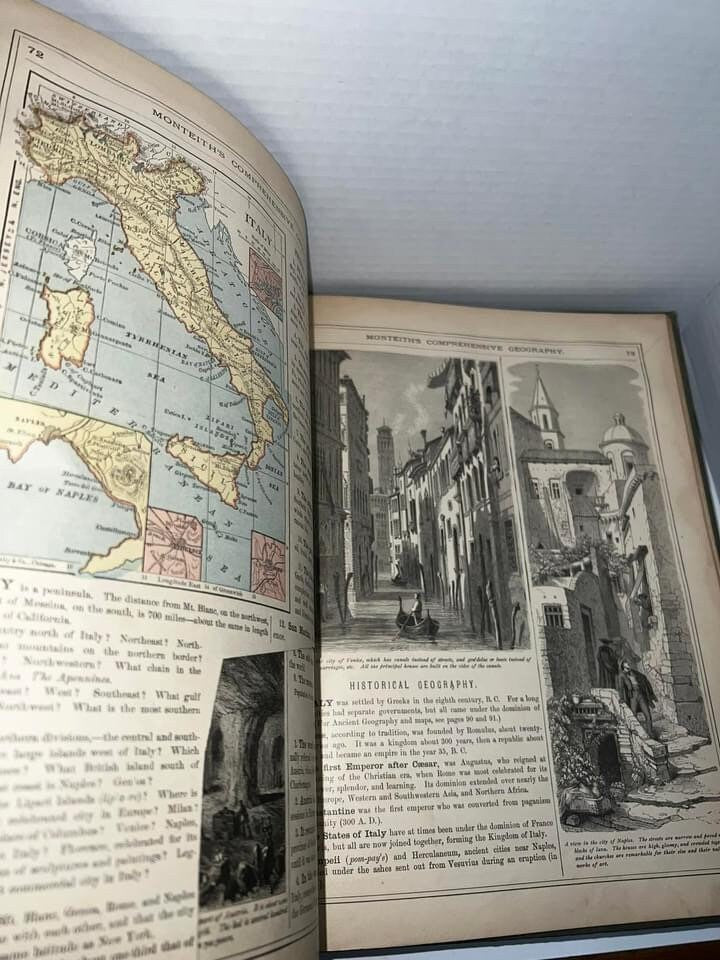 Antique 1882 Louisiana edition Monteith’s comprehensive geography Heavily illustrated includes many maps