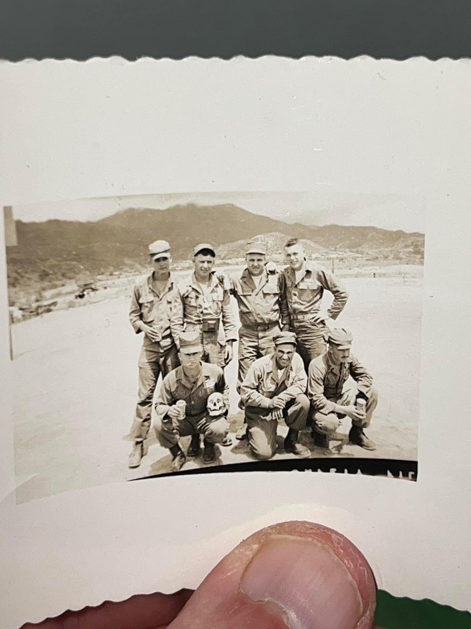Vintage photography Military men w skull & beers Vintage snapshot 1950s