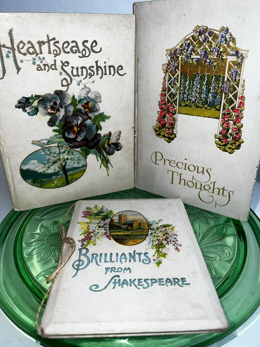 Antique 3 late Victorian poetry books Precious thoughts , brilliants from Shakespeare, heartsease and sunshine