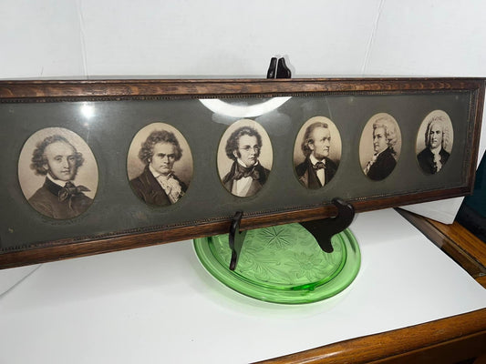 Antique Victorian era lithograph Famous music composers In oak frame
