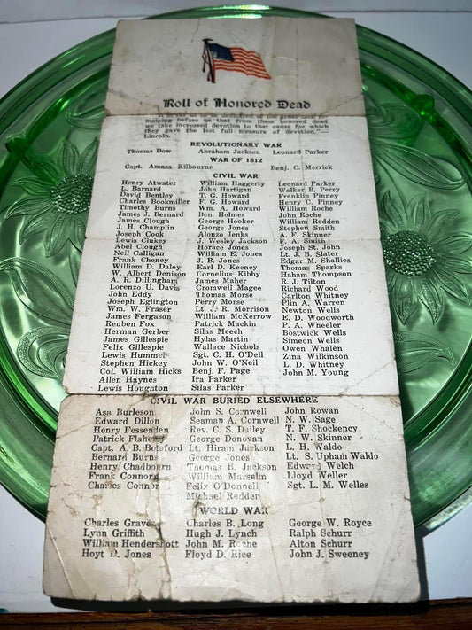 1934 Memorial Day celebration for arcade New York Also shows names of people who fought in Revolutionary war , 1812 , civil war