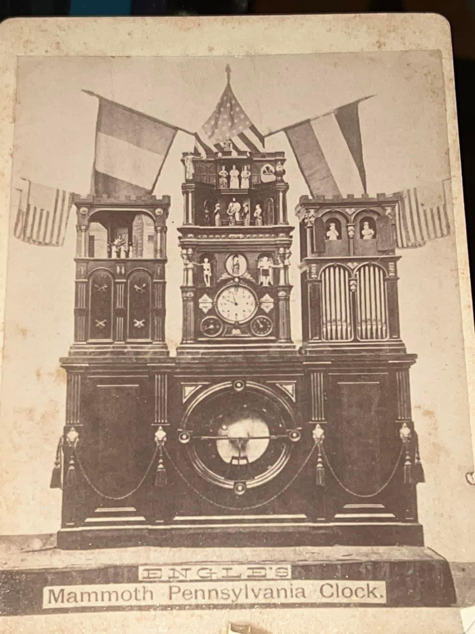 Antique Victorian cabinet photo Engle’s mammoth Pennsylvania clock vintage photography