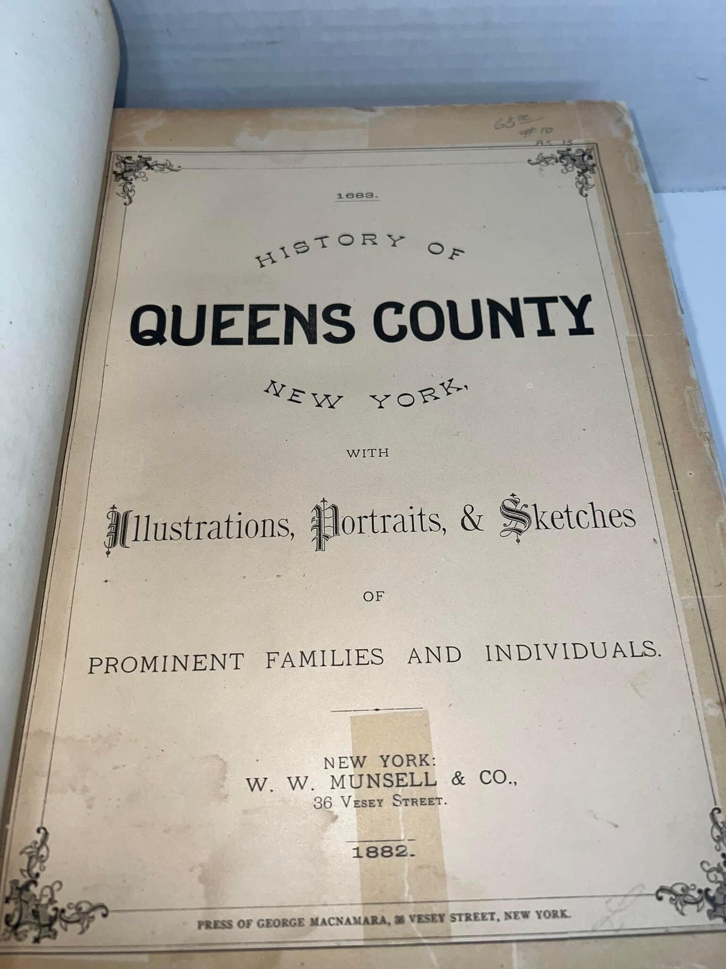 Antique Victorian 1882 history of queens county New York Long Island
