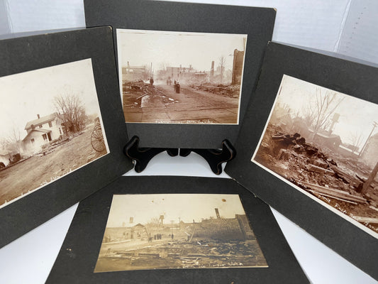 Antique Victorian mounted photos 4 devastating tornado threw St. Louis Missouri 1890s vintage photography