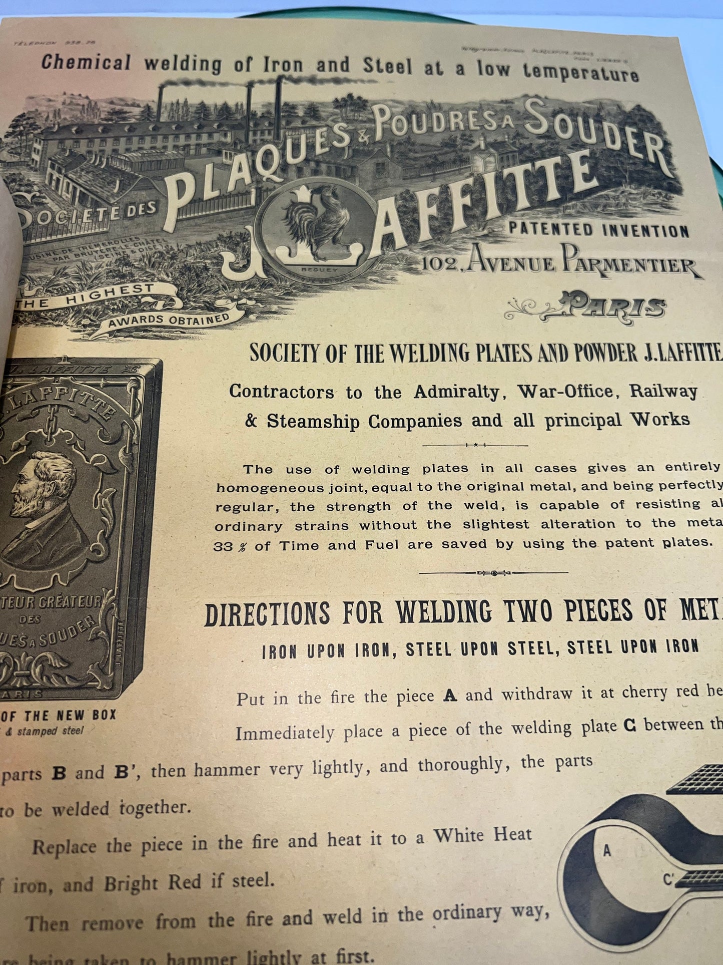 Antique Victorian welding advertising brochure blacksmith iron laffitte 1880-1890