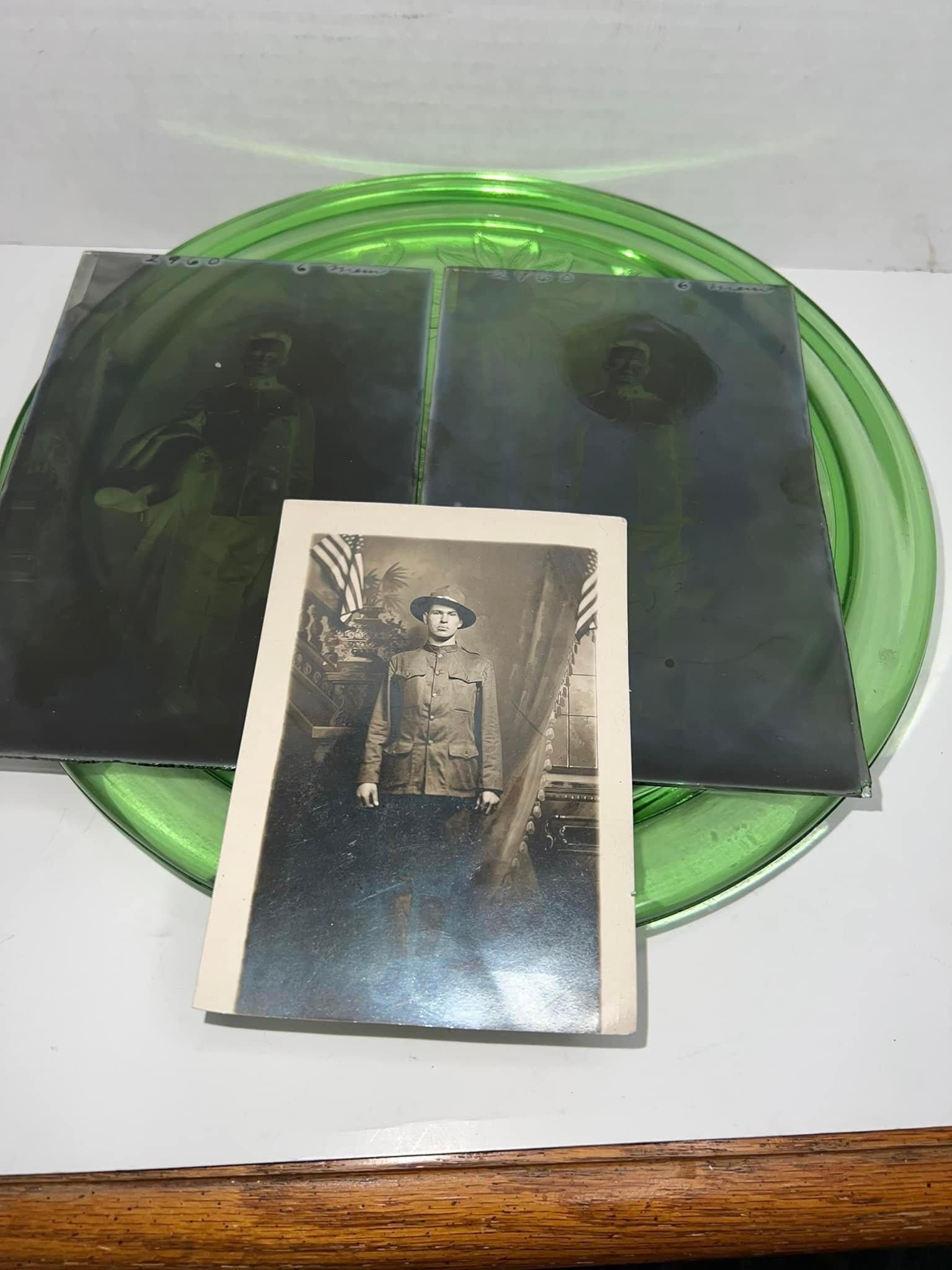 Antique Ww1 soldier glass negatives & 1 trimmed rppc vintage photography