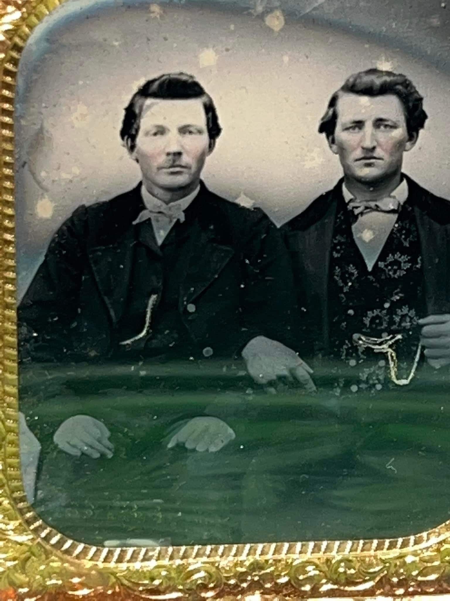 Antique civil war era Ambrotype 1/6 plate Half case 2 dapper gentleman posing 1860s