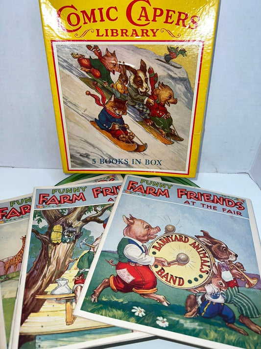 Vintage children’s books 1938 comic capers library 5 books in box Funny farm friends