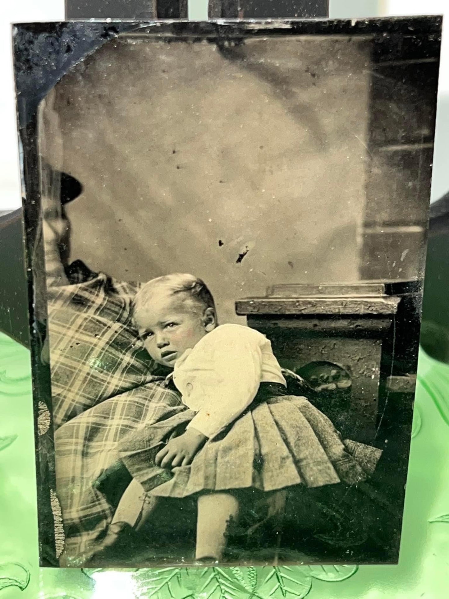 Antique Victorian Tintype darling child and a Not so hidden hidden mother