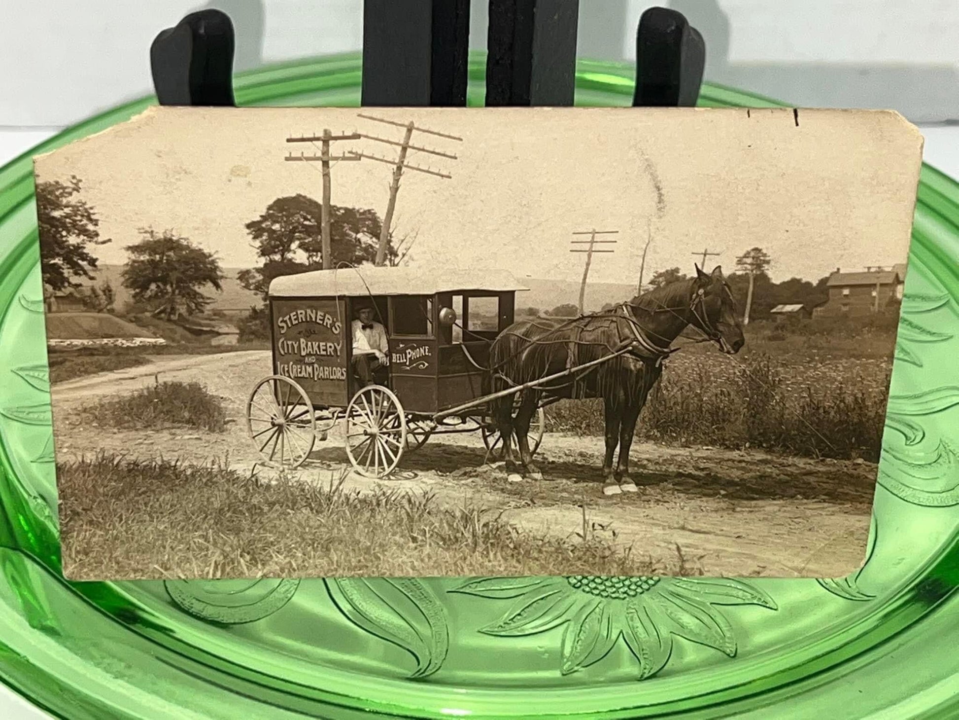 Antique Rppc Early occupational 1912 Ice cream horse drawn wagon real photo postcard Philadelphia