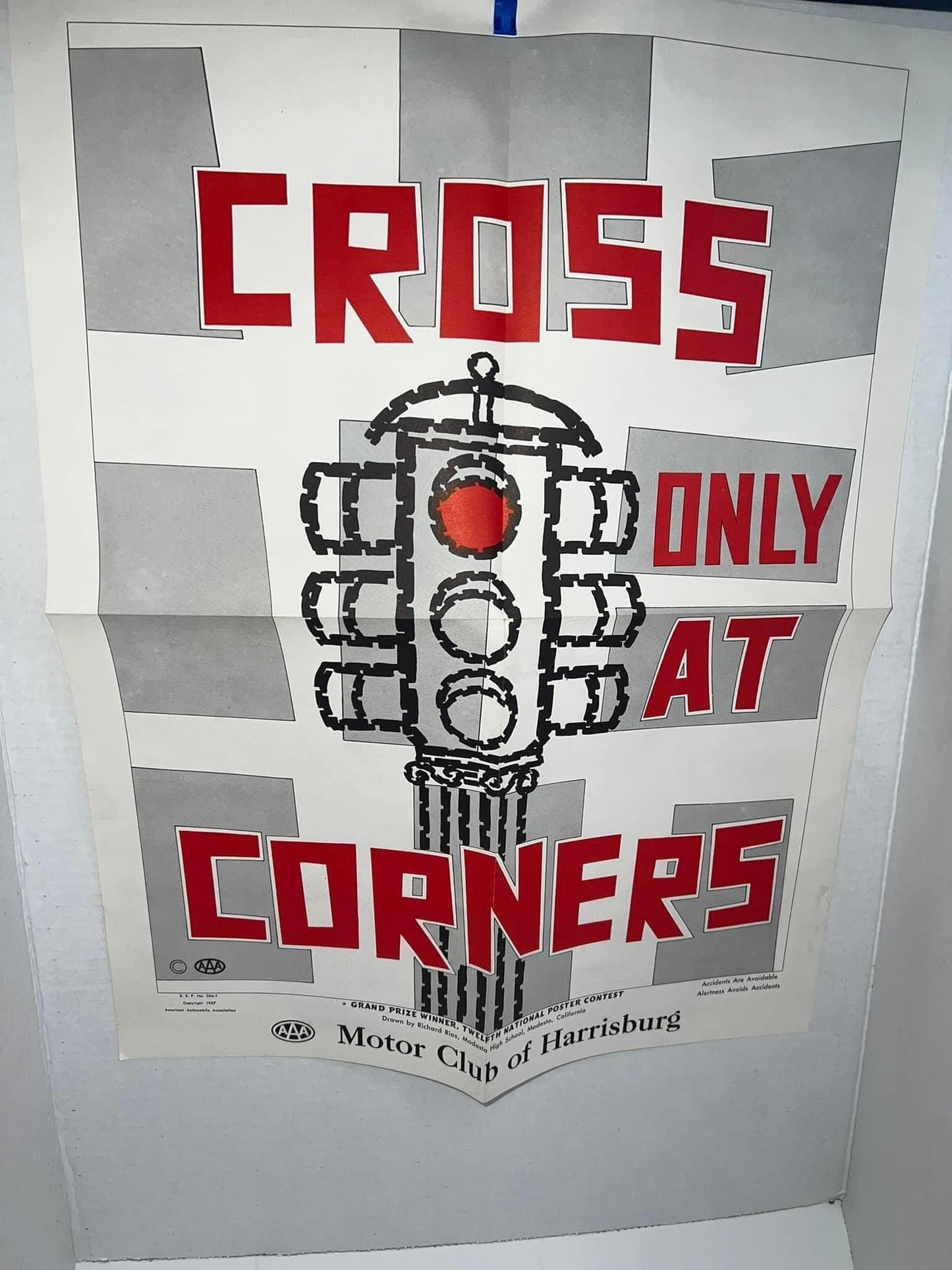 Vintage transportation 1957 AAA poster Cross only at cross walks