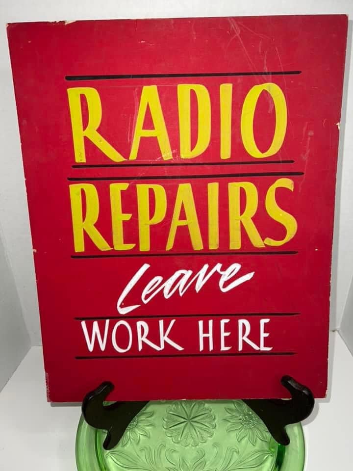 Vintage Early hand-painted cardstock sign Radio repair 1940-1950s