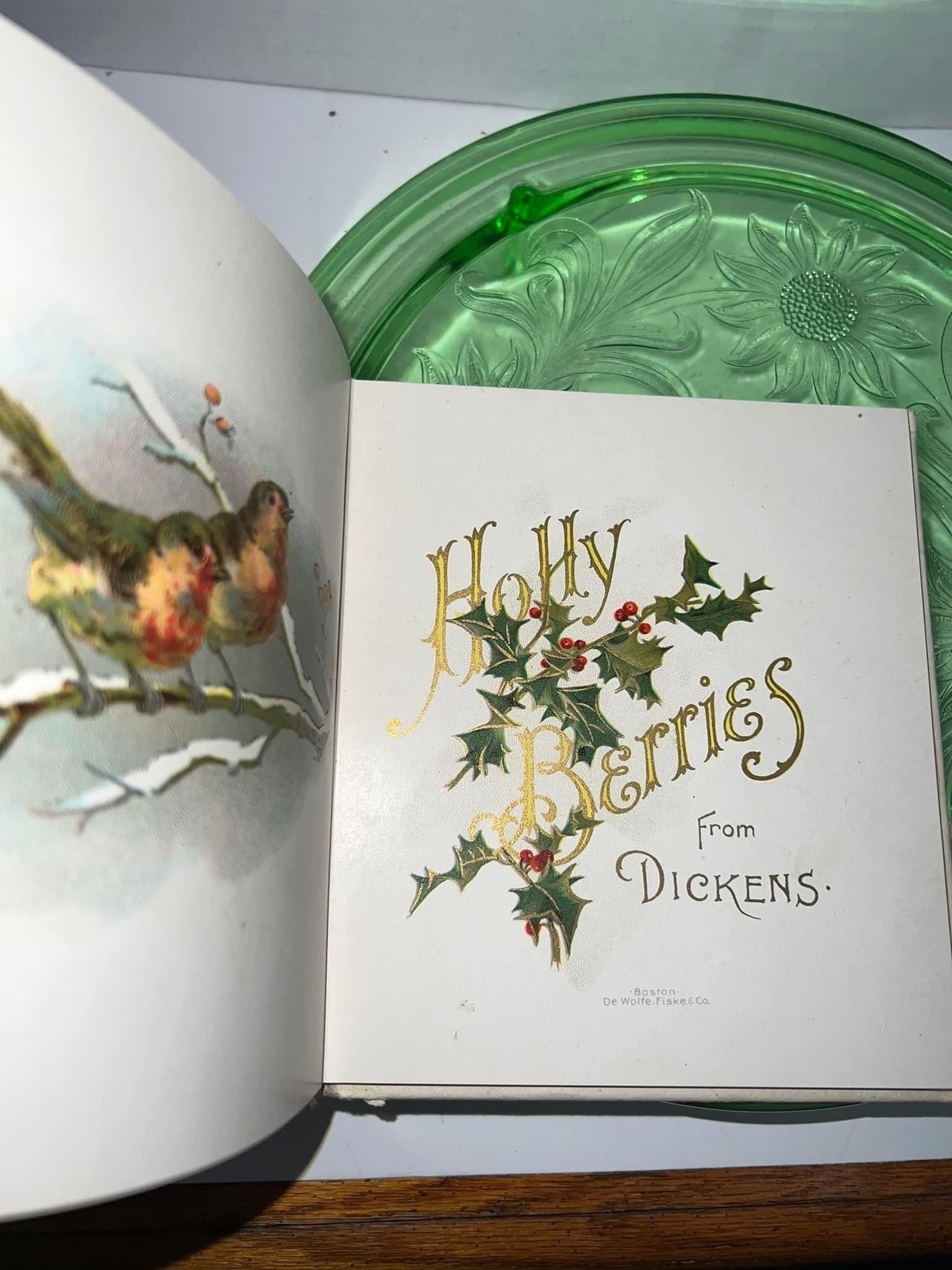 Antique Holly berries from dickens C 1890s dewolf & Fisk co Chrome lithograph illustrations