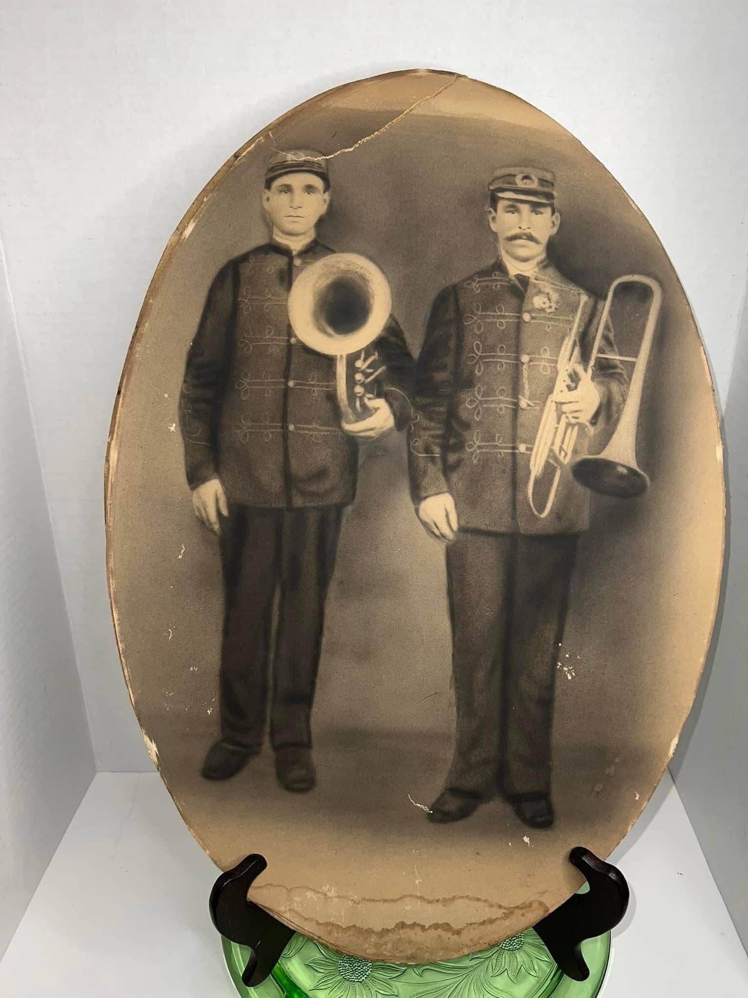 Antique Victorian Large charcoal musicians portrait Mansfield Russian band 1896