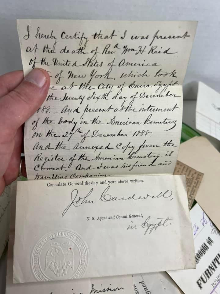 Antique Victorian correspondence letters handwritten Cairo Egypt death of reverend 1875–1889