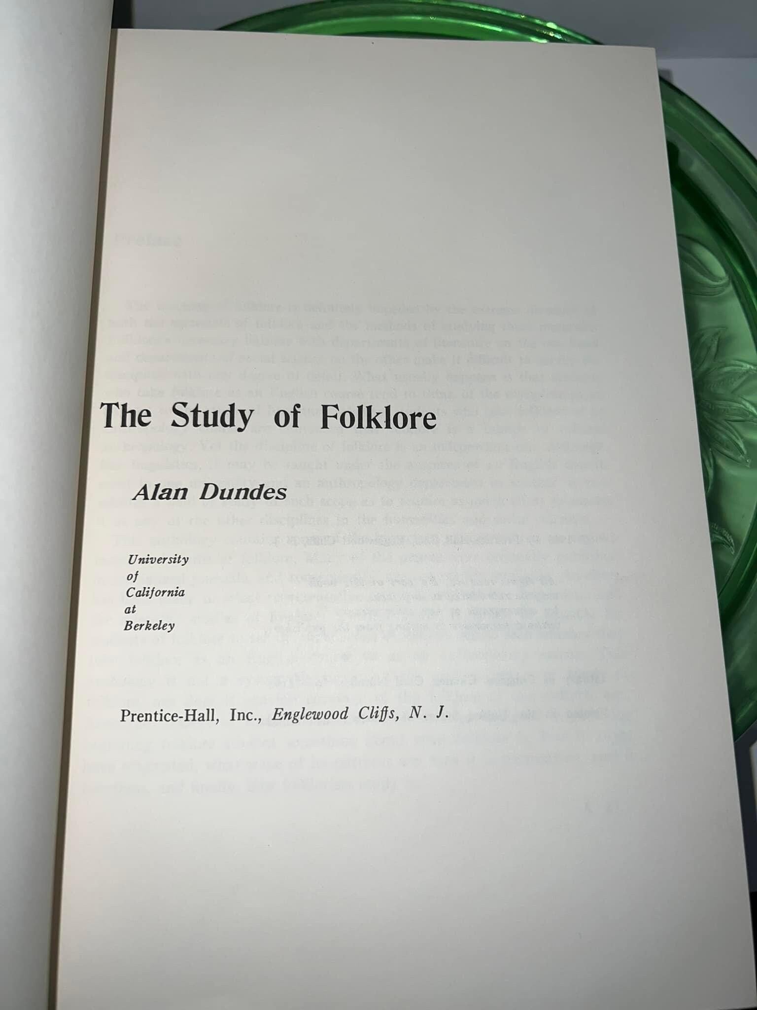 Vintage The study of folklore C 1965 1st Ed Myths, origins , society etc