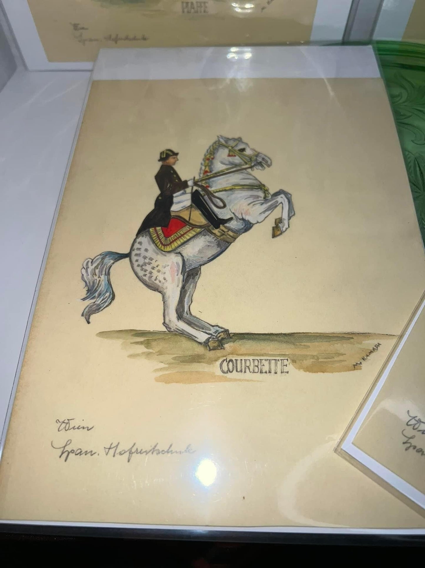 Antique Turn of the century watercolors 4 Horses & riders in various positions 1900s artist signed