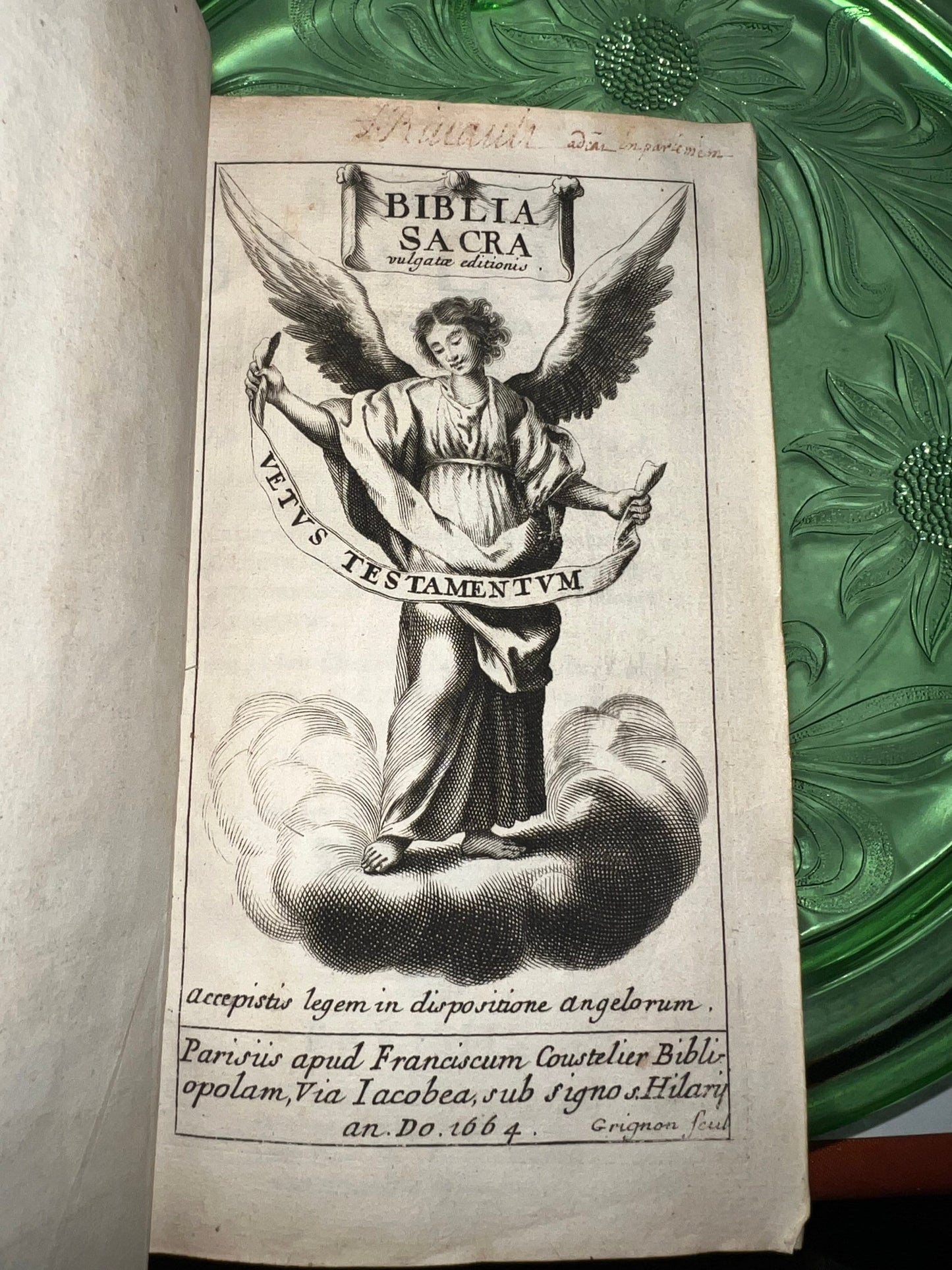Antique 1664 holy Bible Latin vulgate sacra biblia vellum bound divided into 3 parts 1600s