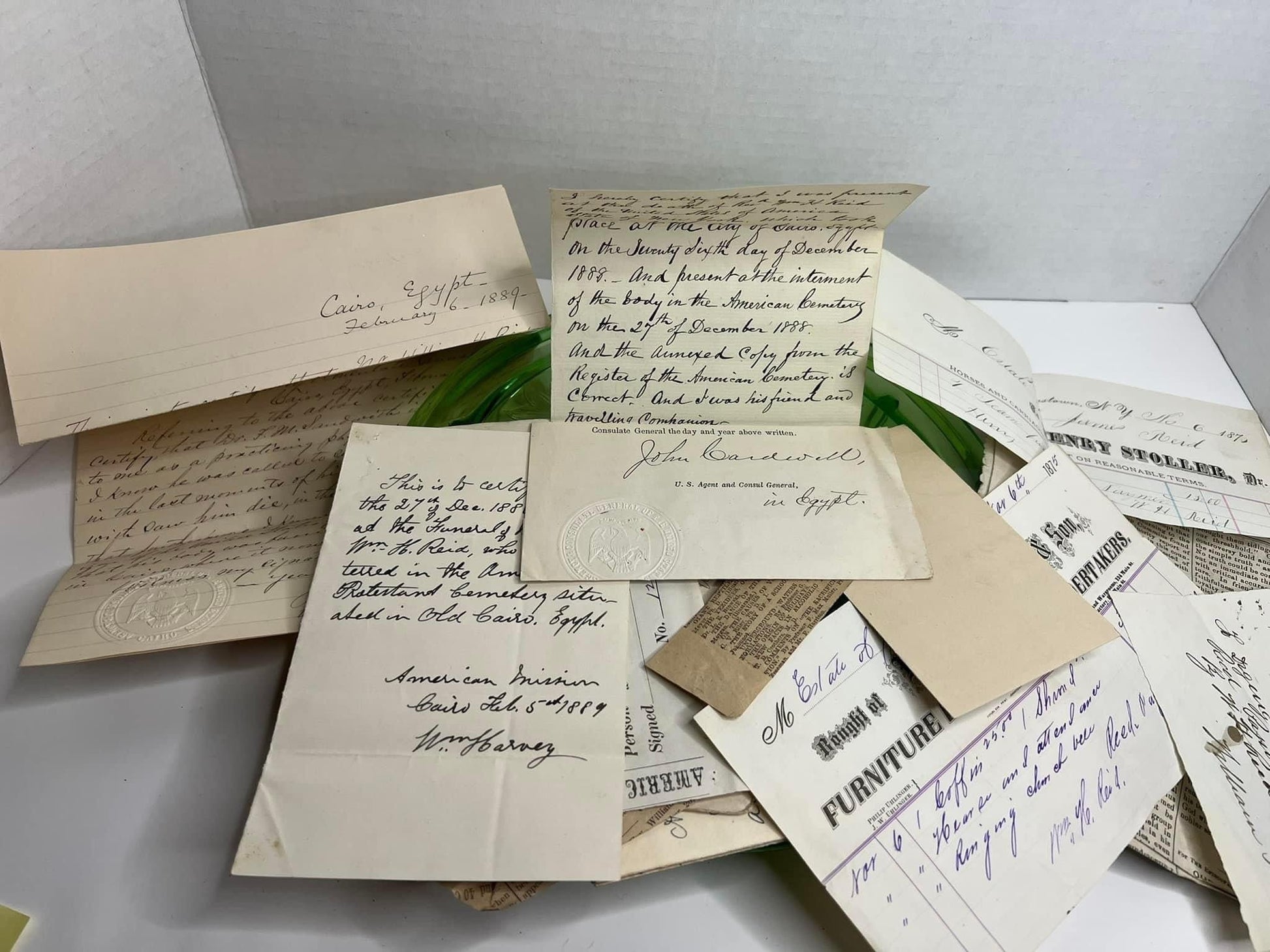 Antique Victorian correspondence letters handwritten Cairo Egypt death of reverend 1875–1889