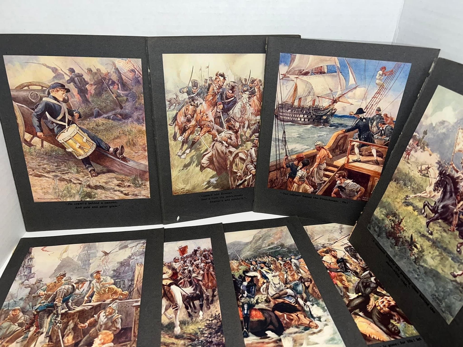 Antique 12 lithograph prints Various battles medieval-civil war 1900s