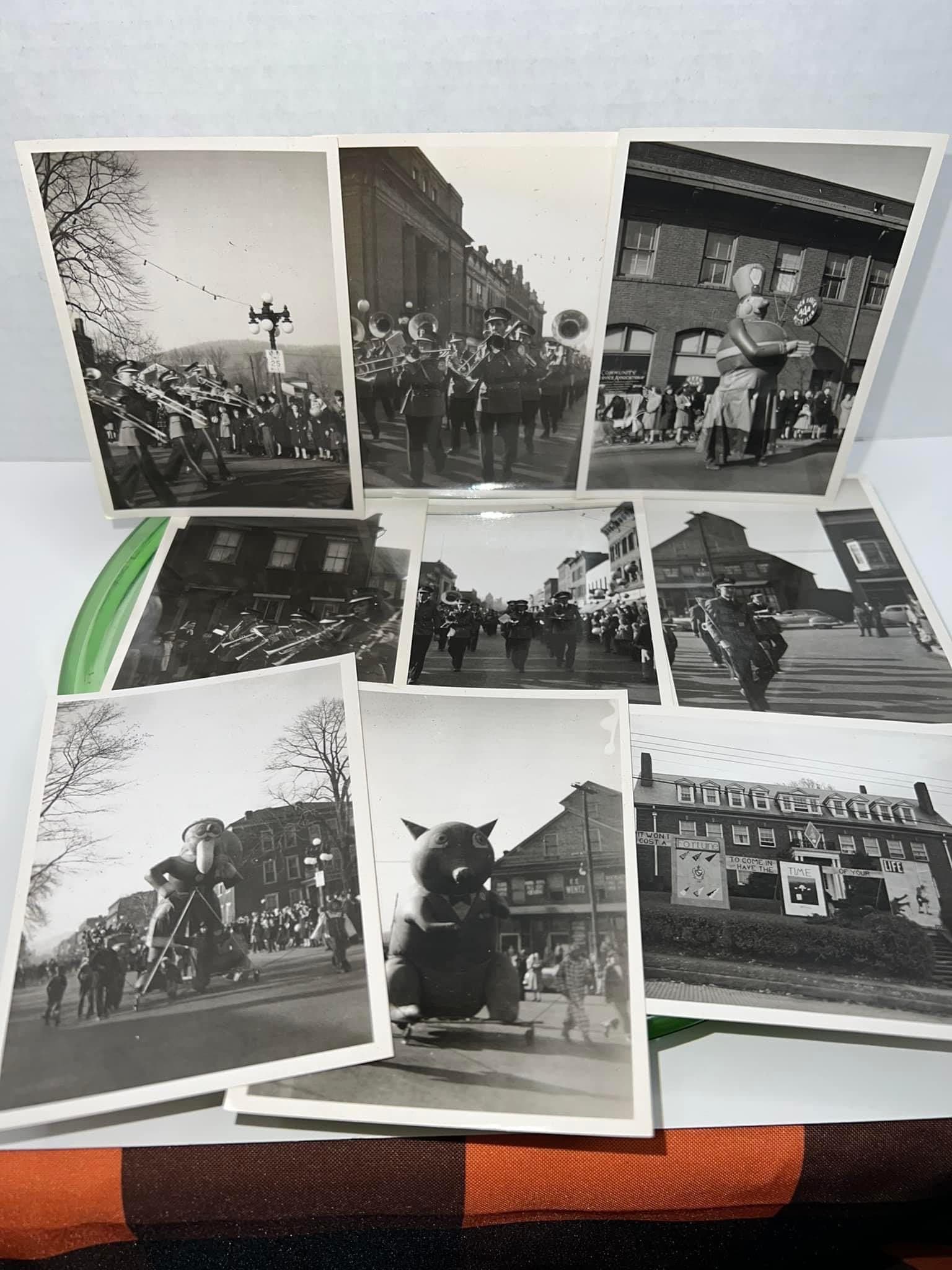 Vintage 9 early snapshots 1920-1930 Showing a parade w animal balloons in lock haven ridgeway Pennsylvania area photography