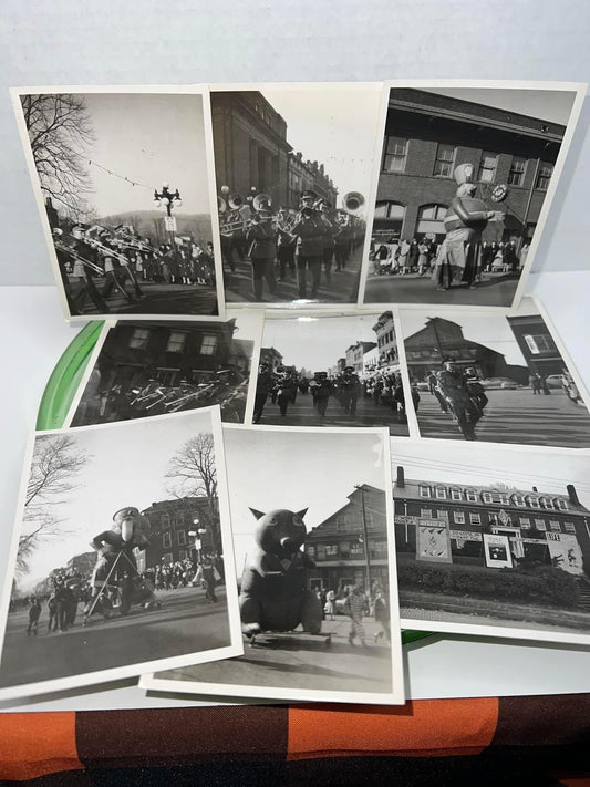 Vintage 9 early snapshots 1920-1930 Showing a parade w animal balloons in lock haven ridgeway Pennsylvania area photography