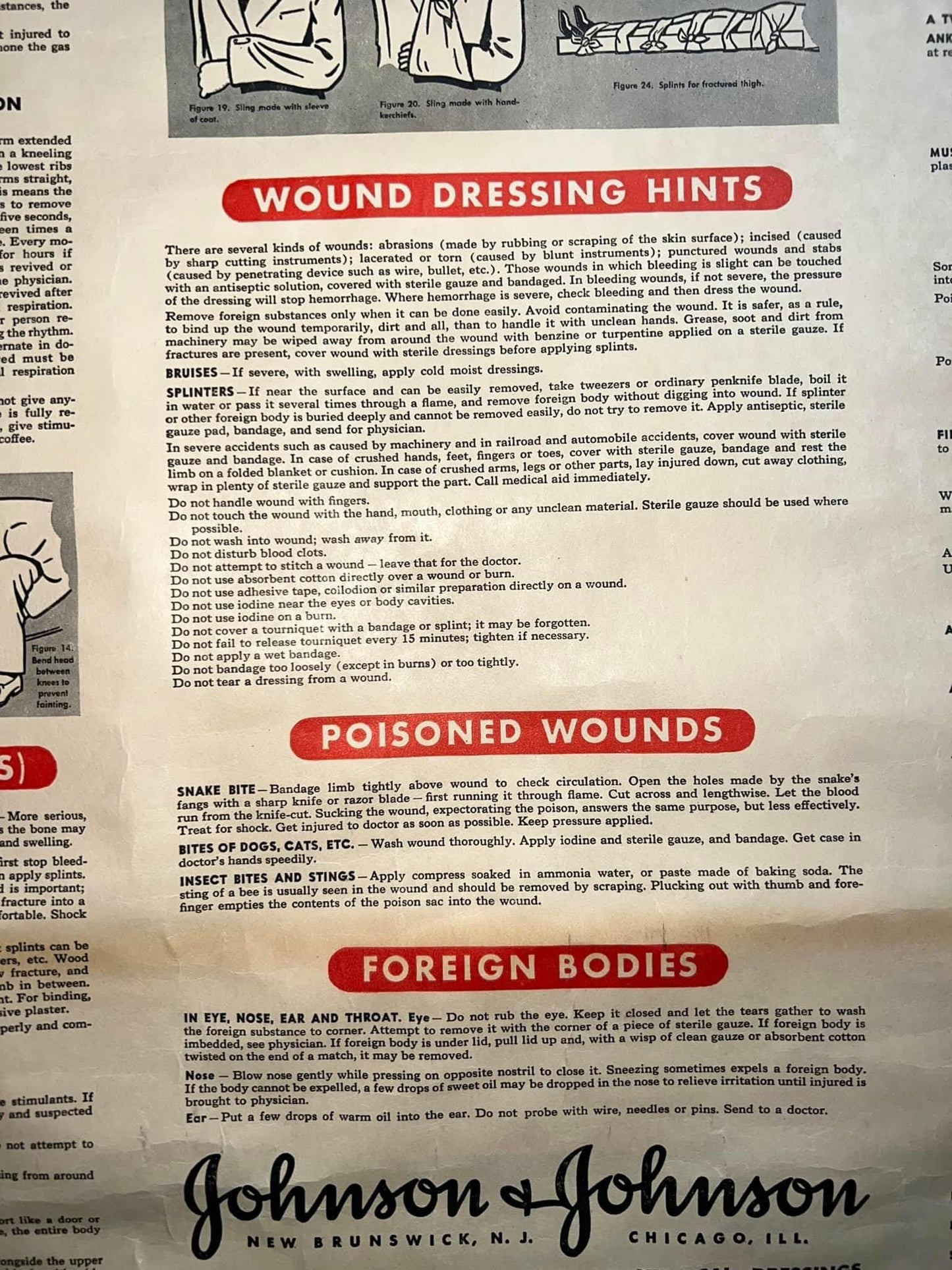 Vintage ww2 era first aid chart poster 1942 Johnson & Johnson medical world war 2