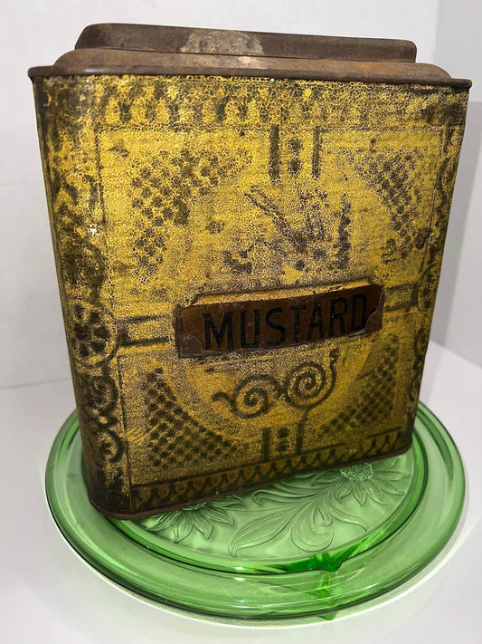 Antique Early primitive mustard tin Great look general store canister 1900s