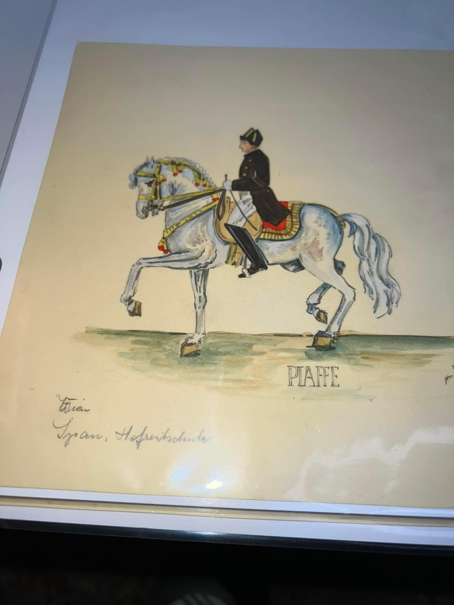 Antique Turn of the century watercolors 4 Horses & riders in various positions 1900s artist signed