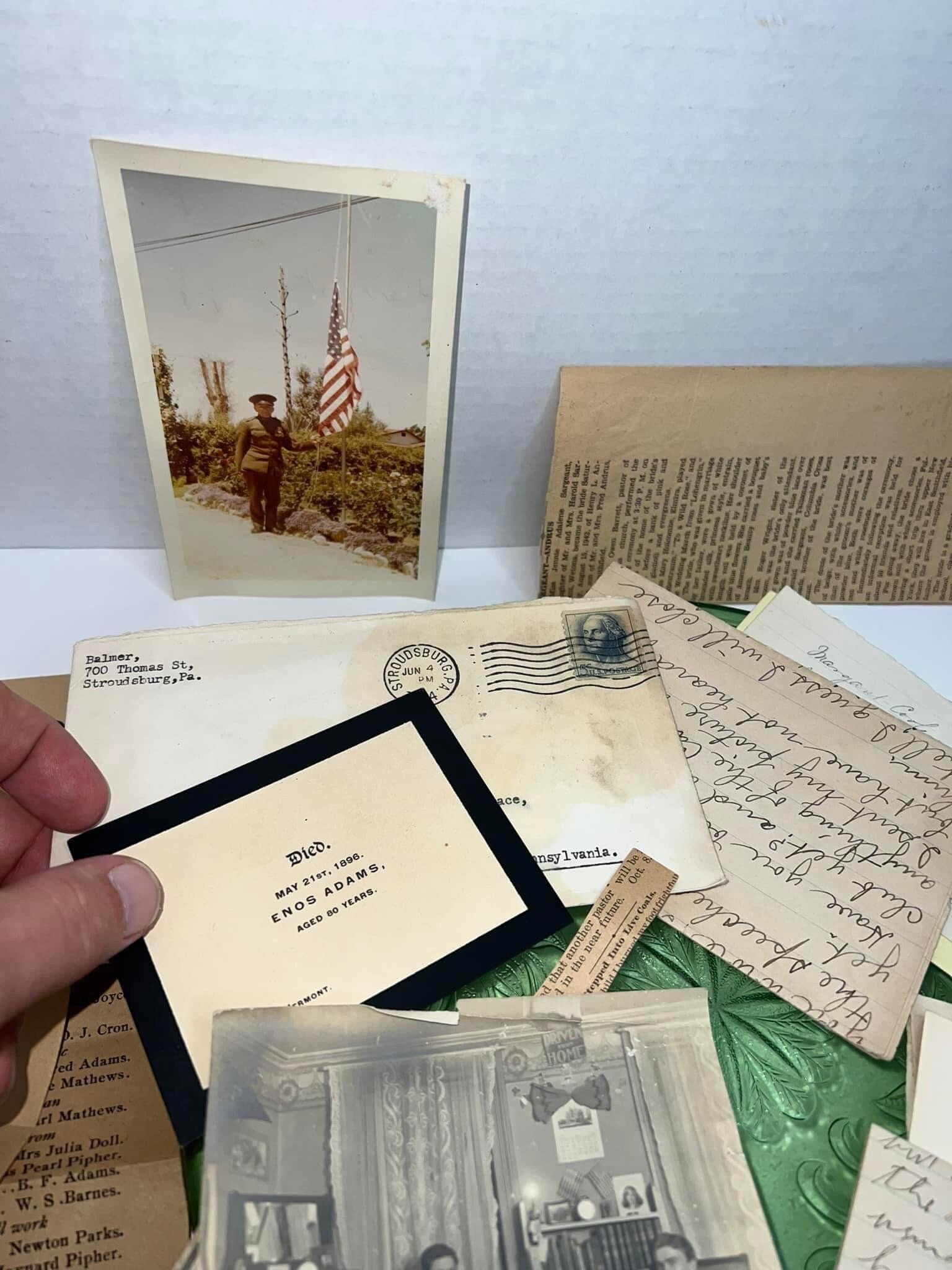 Antique genealogy adams family 1900s handwritten letters vintage photos