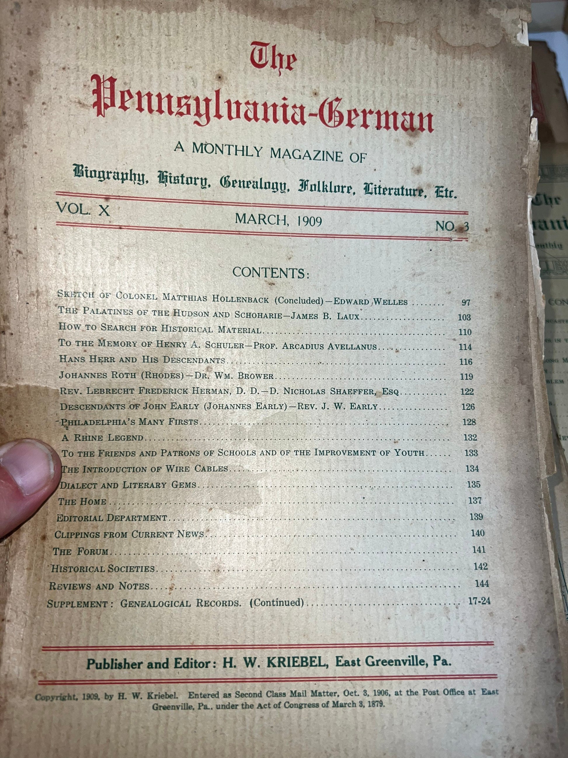 Antique the Pennsylvania German magazine genealogy lot of 18 1908-1912 folklore German settlers